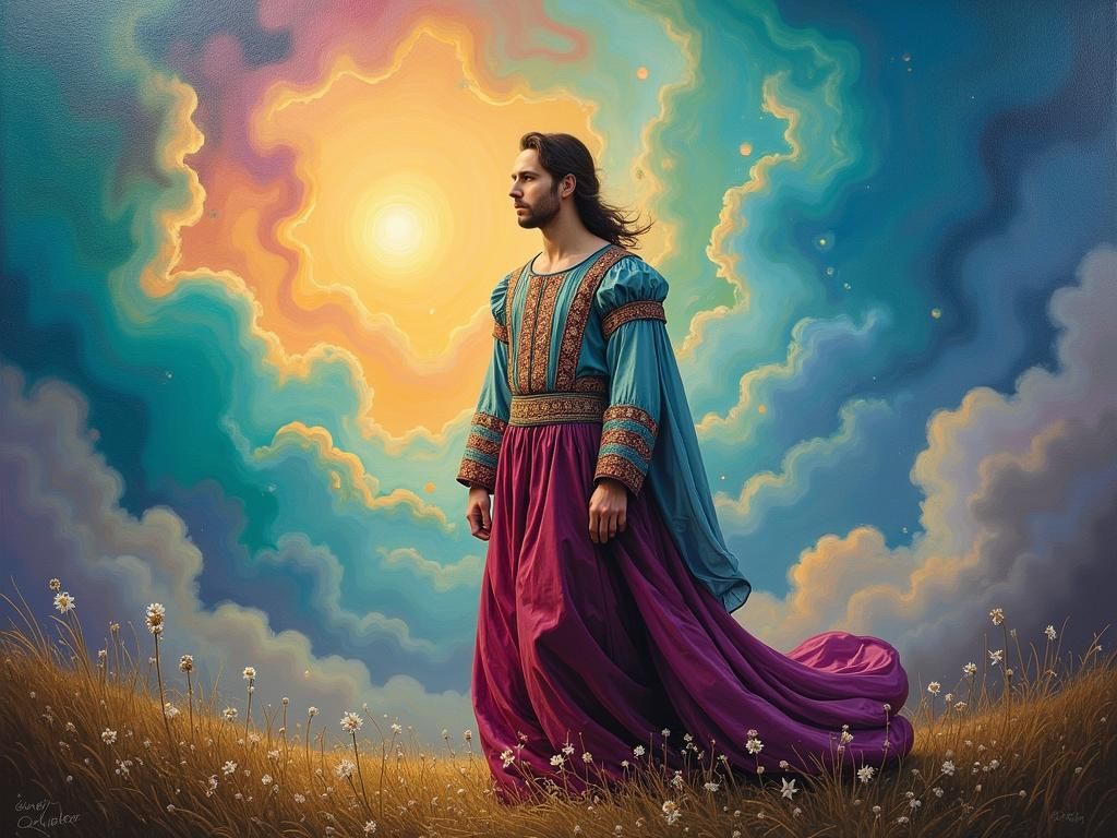 Surreal Renaissance Man in Dreamlike Fauvist Landscape