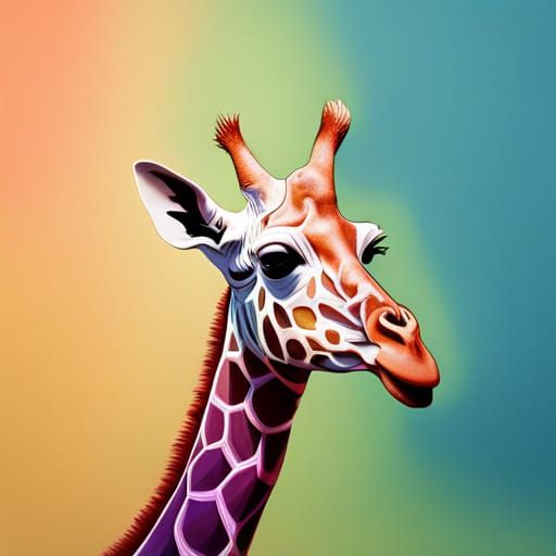 Hyperrealistic Giraffe Eating Plant in Cosmic Style