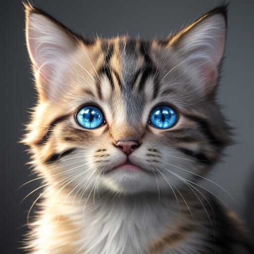 Majestic Kitten Portrait in Hyper-Realistic Style