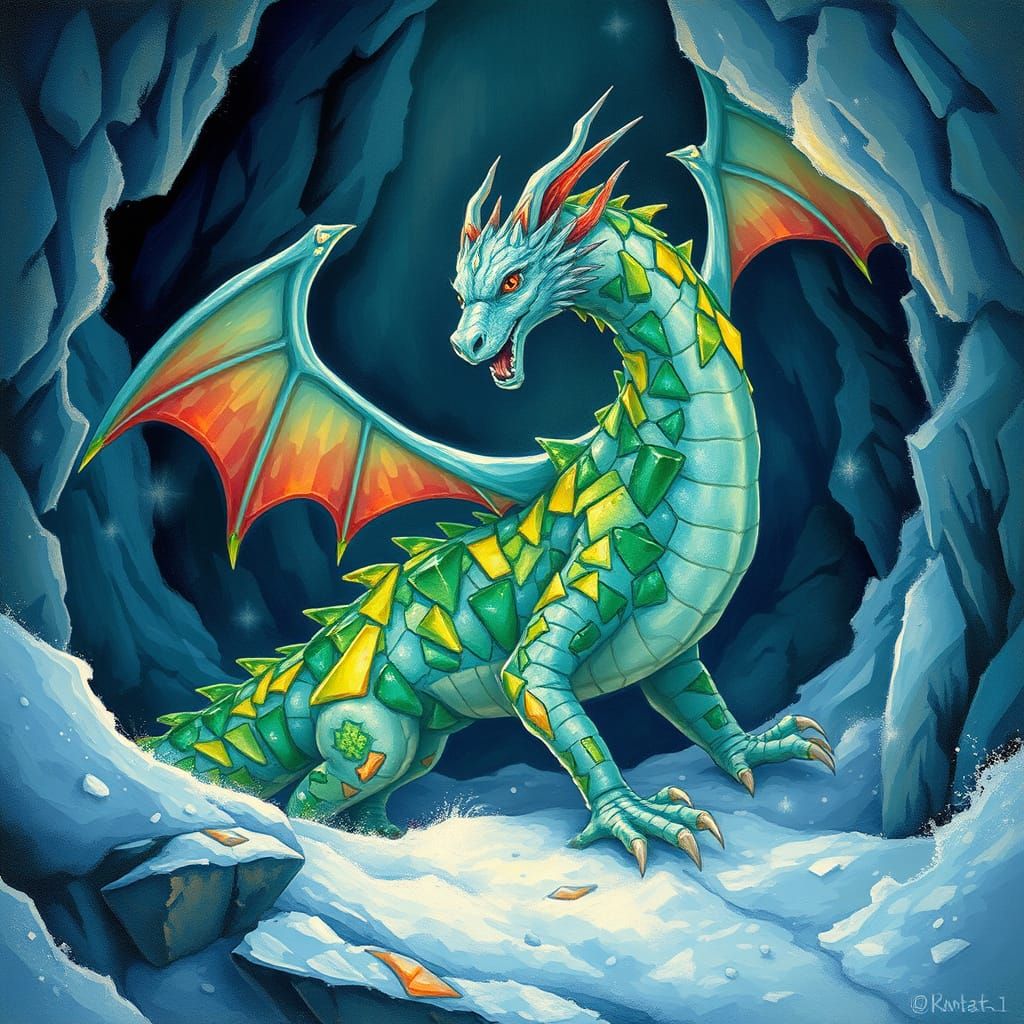 Surreal Glass Dragon in Whimsical, Fantastical Painting Styl...