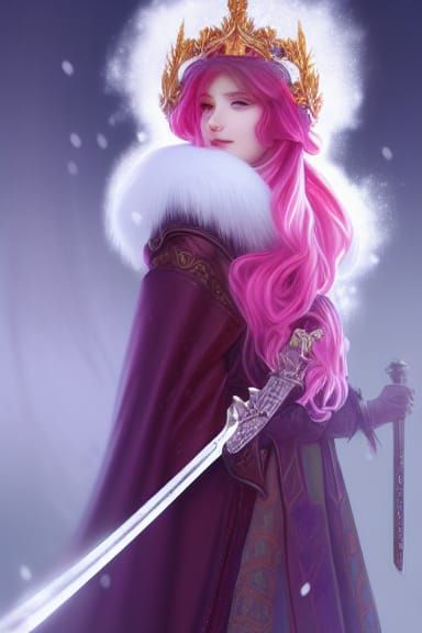 Fearsome Winter Queen with Ice Crown: Digital Portrait