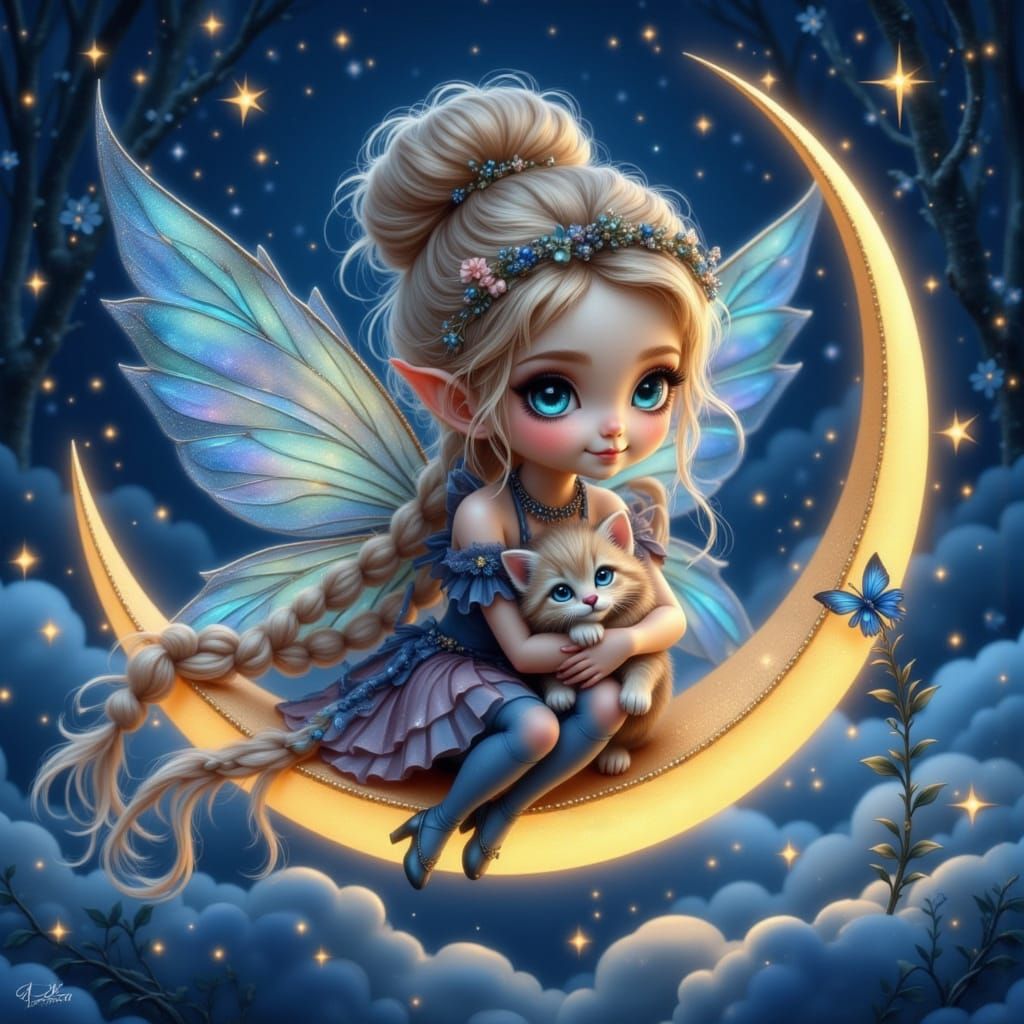 Dreamy Chibi Fairy in Whimsical Starlight Scene