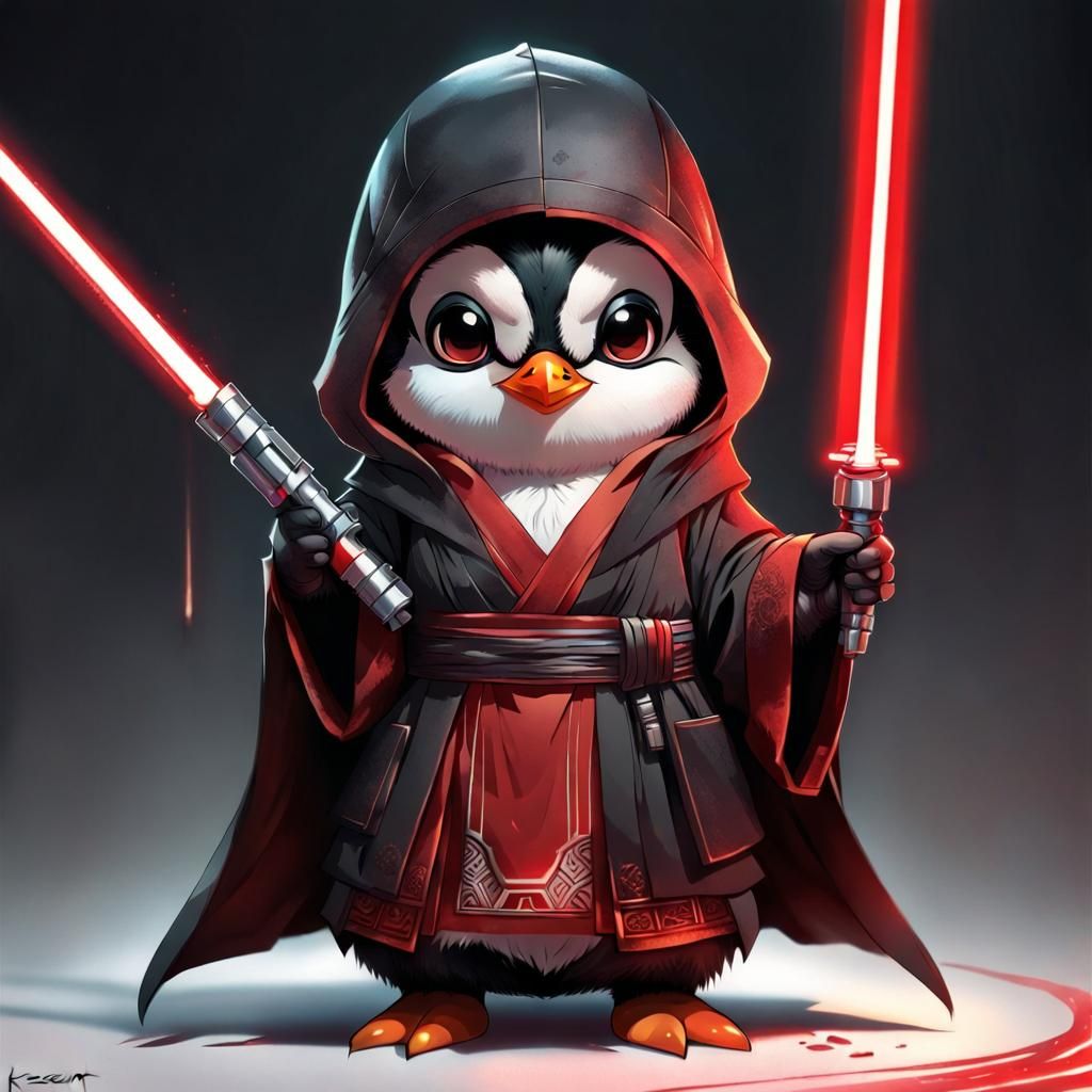 Chibi Sith Lord Penguin in Manga Style