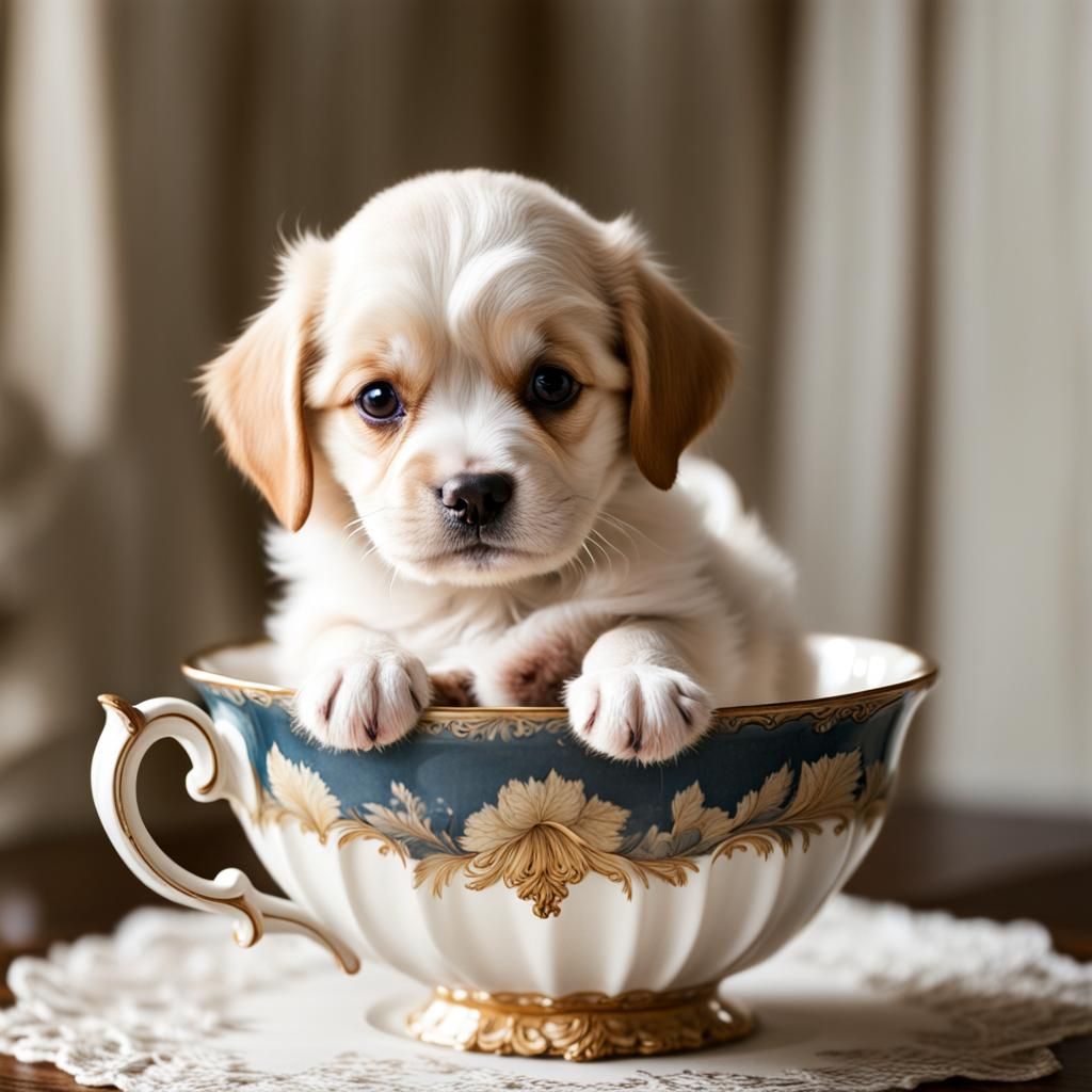 Cute Puppy in Antique Teacup