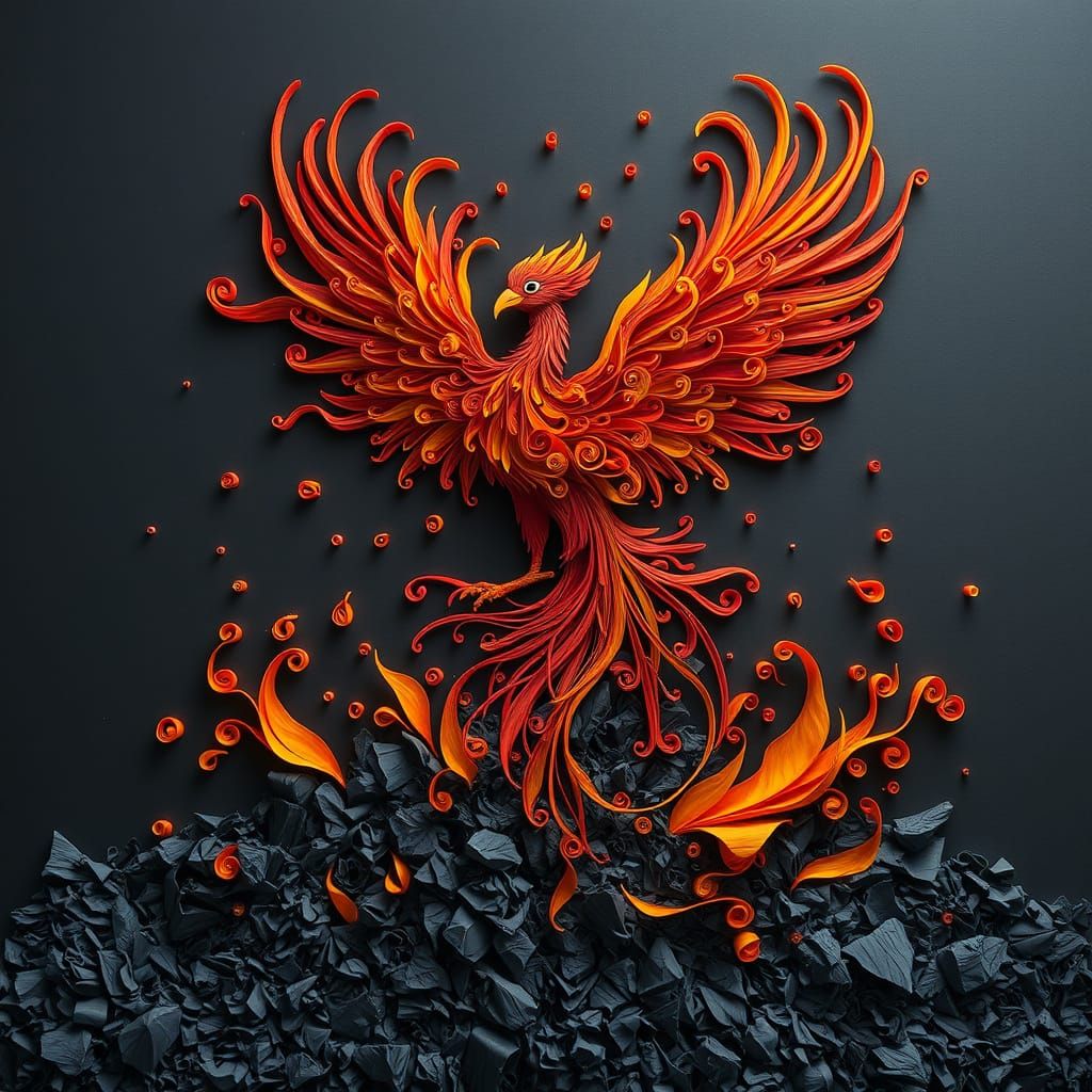 Paper Quilled Phoenix Rising From Ashes