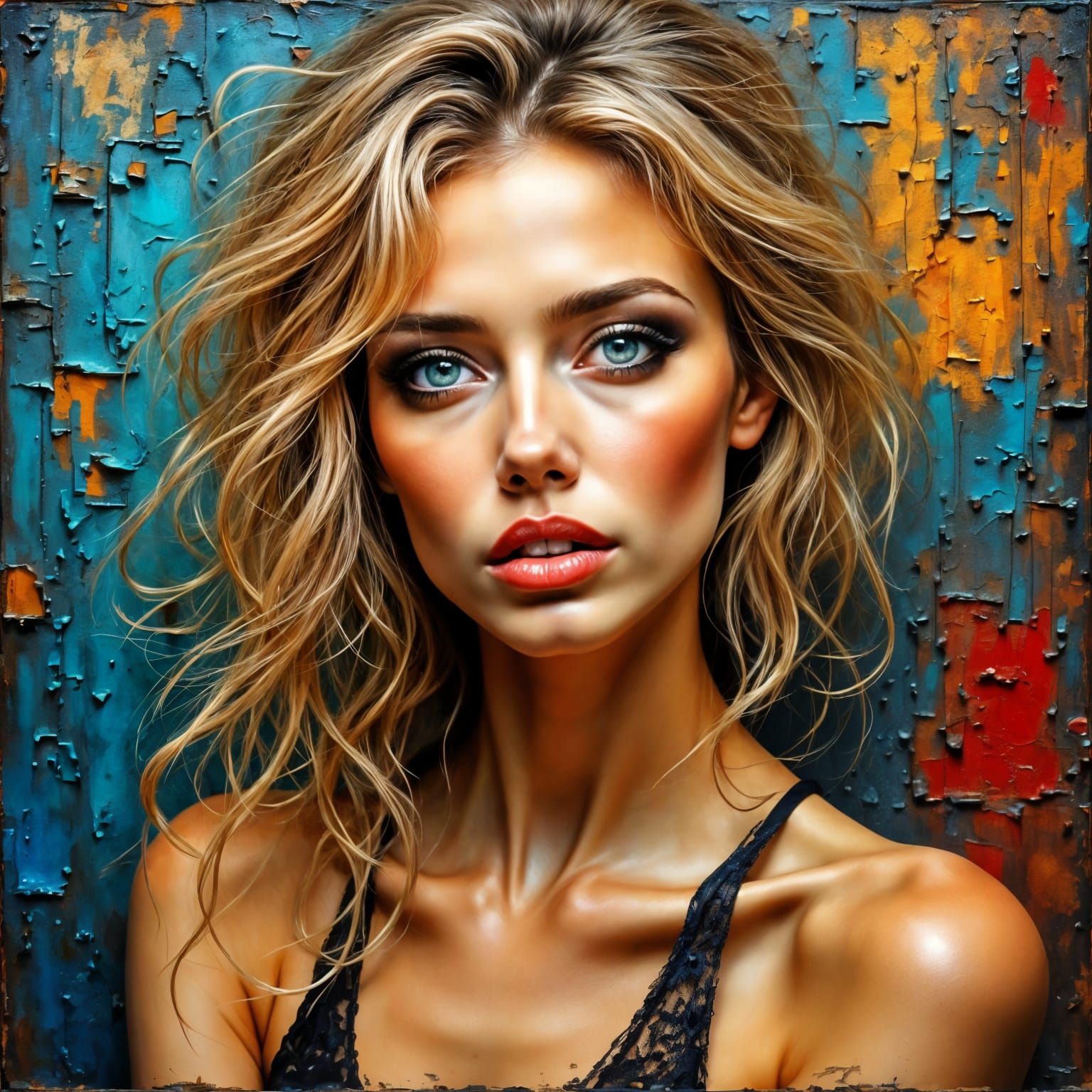 Sultry Woman in Neo-Impressionist Oil Painting