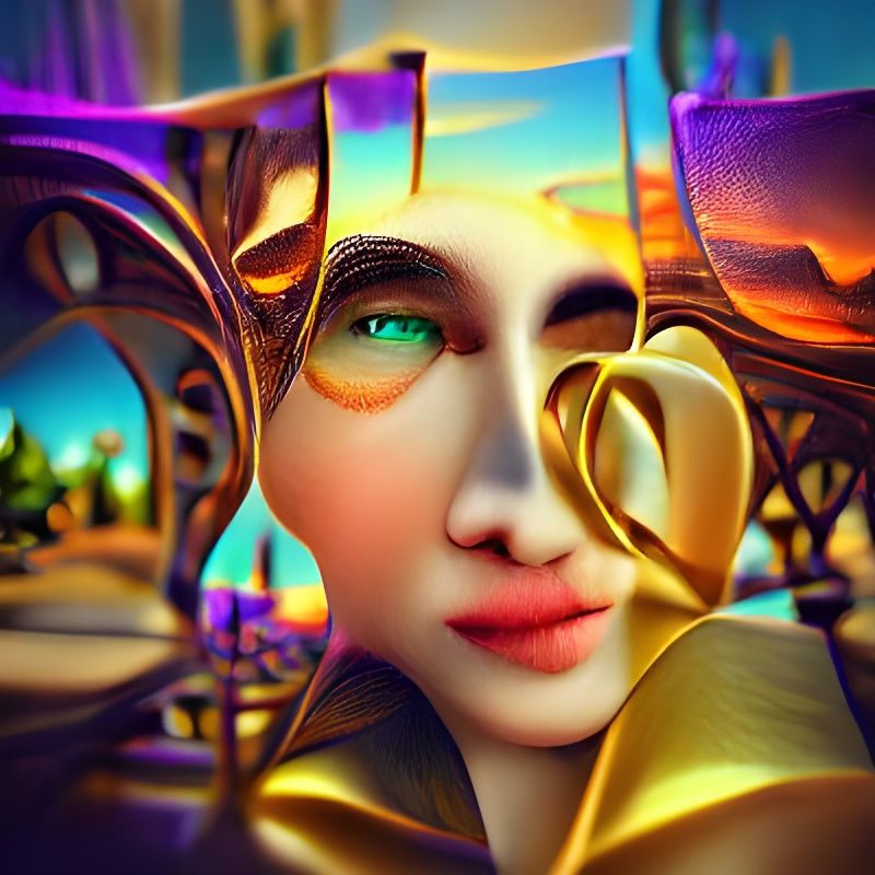 Surreal Romanticism: Golden Hour Iridescent Art Nouveau
