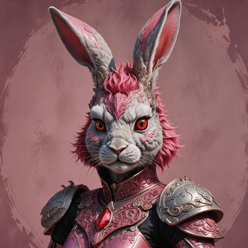Pink Rabbit Supervillain in Hyperrealistic Portrait