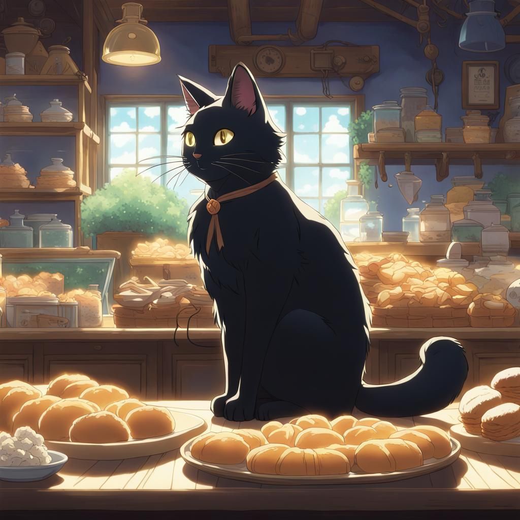 Magical Black Cat Wizard Bakes Pastries: Anime Style