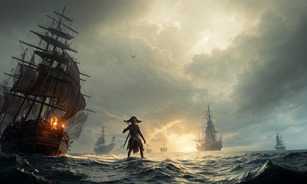 Pirate Struck by Lightning: Dark Fantasy Concept Art