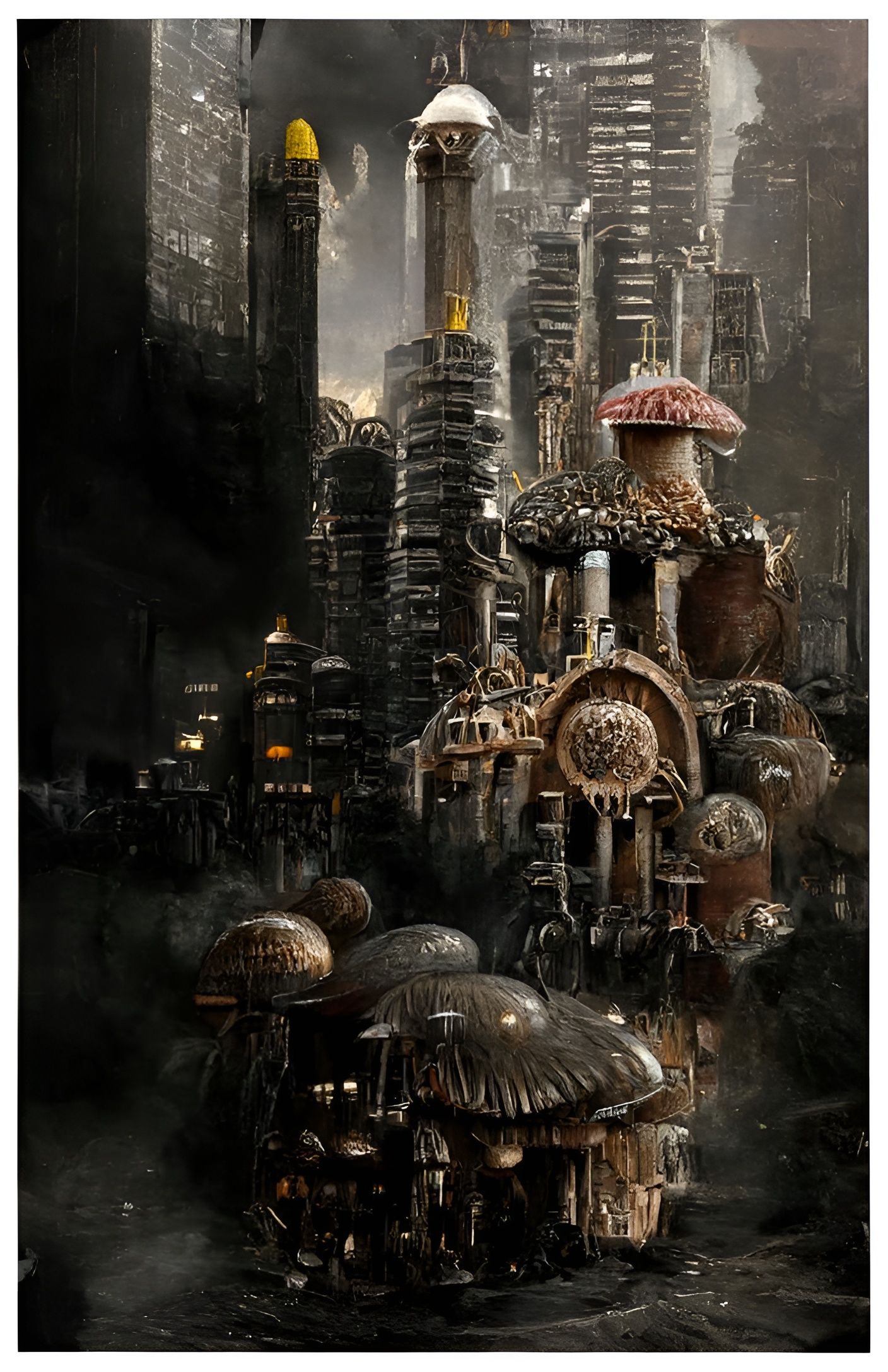 Steampunk Robotic Corn and Mushroom City
