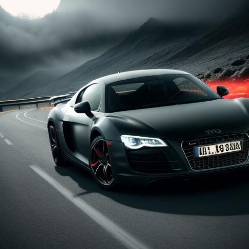 Black Audi R8 on Misty Mountain Pass