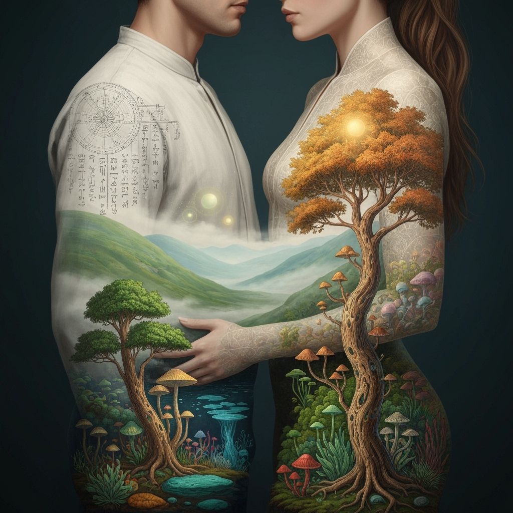 Ethereal Figures in Dreamlike Mindscape, Mixed-Media Art