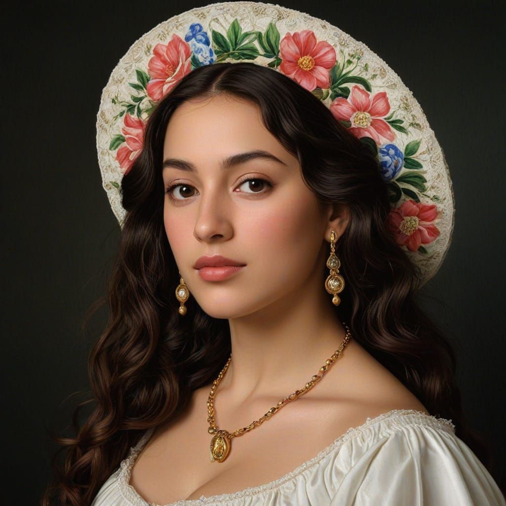 Mexican Woman Portrait in Botticelli Style