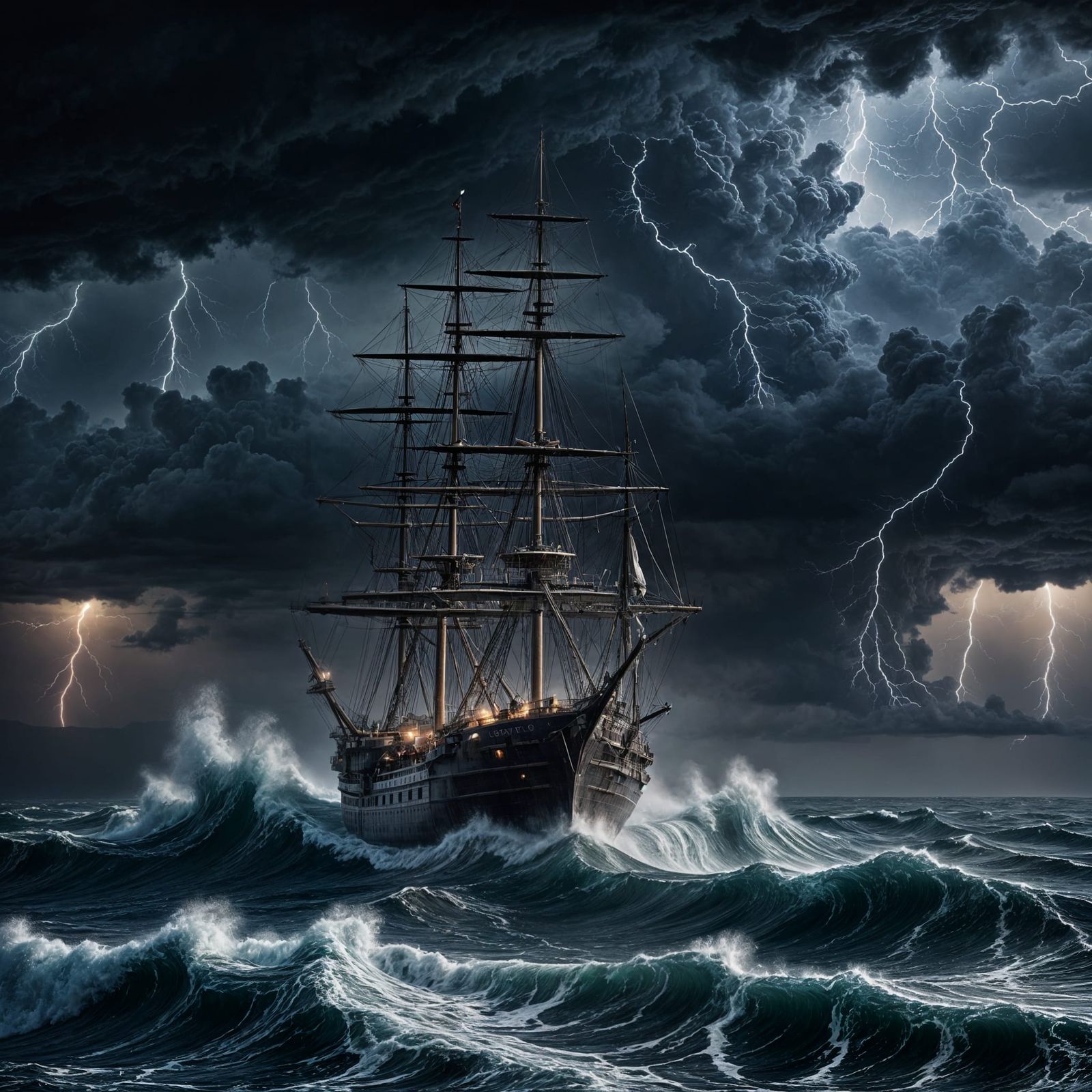 Stormy Nighttime Shipwreck in Turbulent Waters