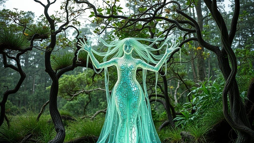 Ephemeral Land Art: Bioluminescent Forest and Mirrored Roots