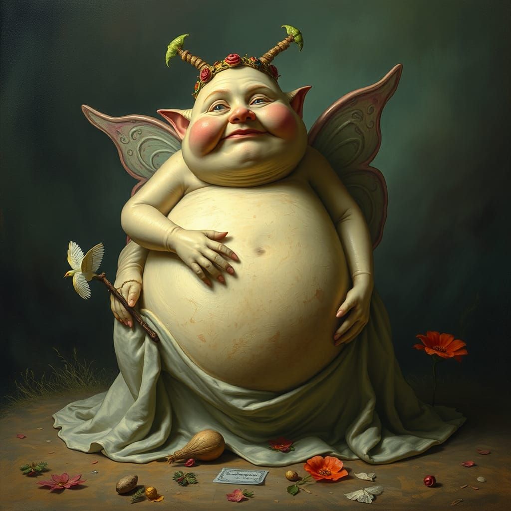 Weird Massurrealist Fat Fairy Clothed