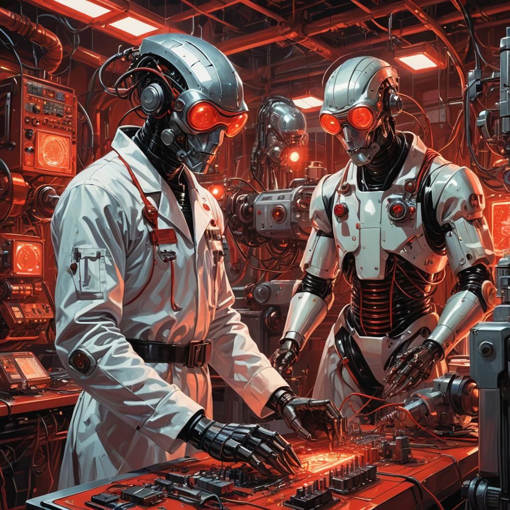 Retrofuturistic Lab with Alien Robot, Comic Book Style