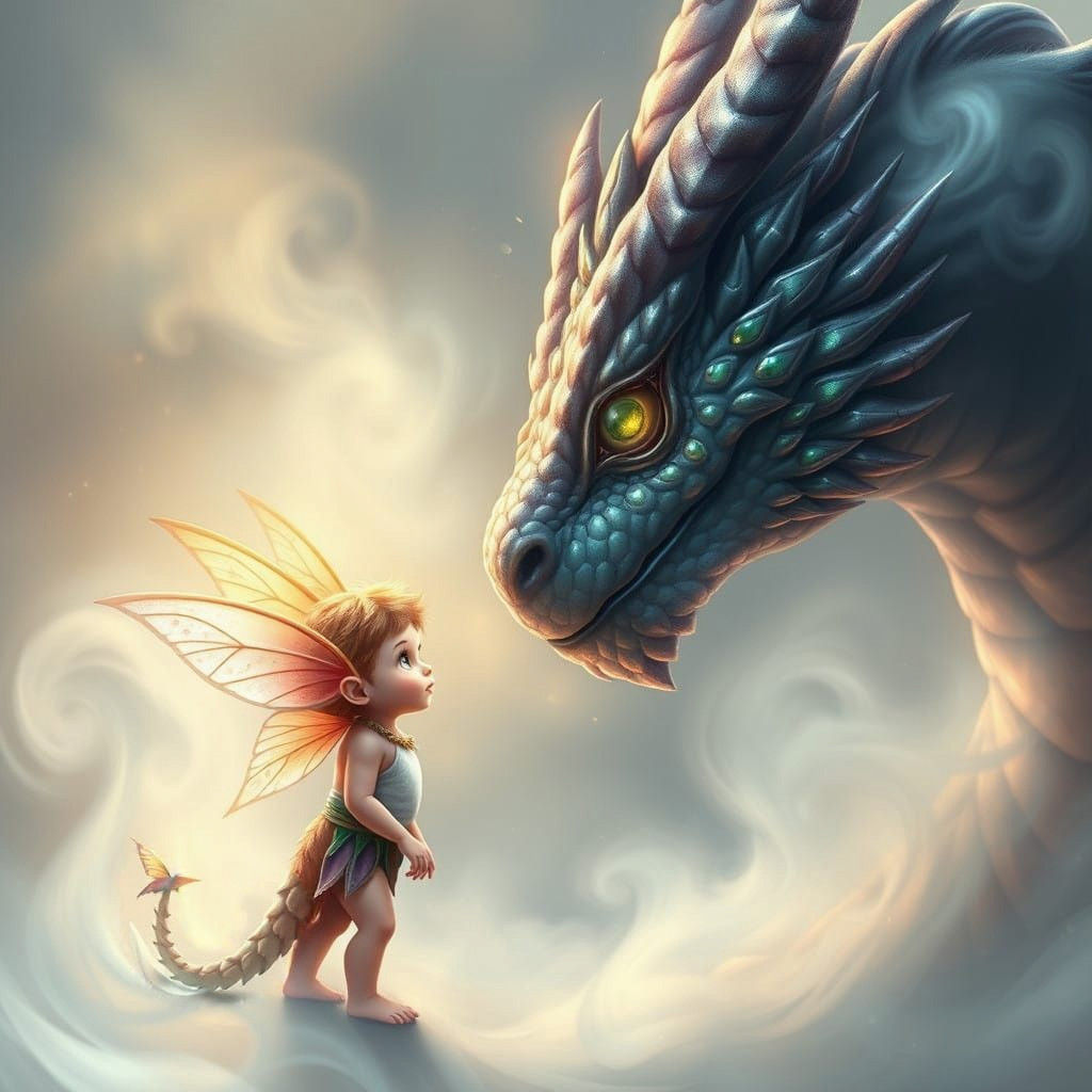 Pixie Dares Dragon in Whimsical Fantasy Encounter