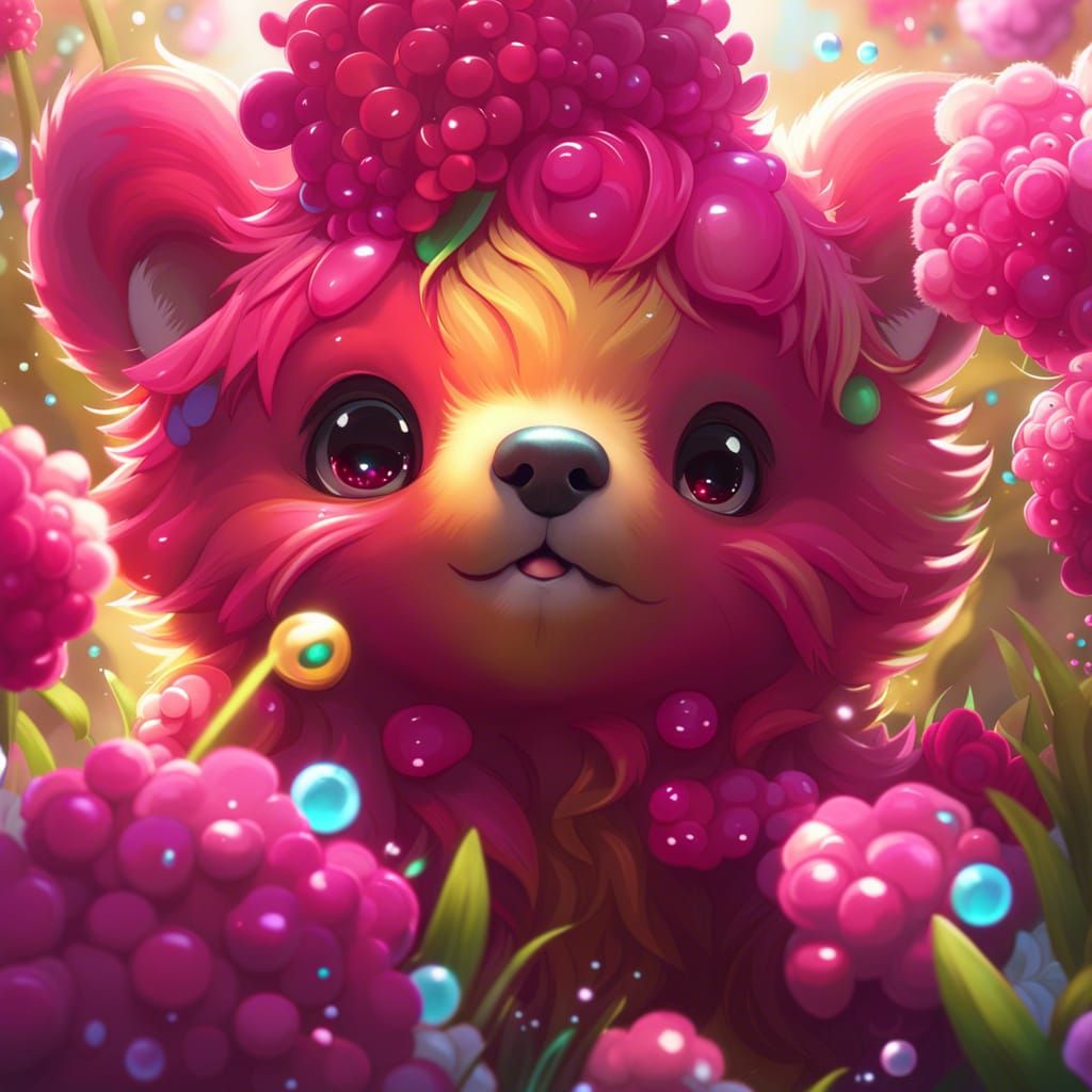 Cute Furry Bear Cub with Honey Bubbles