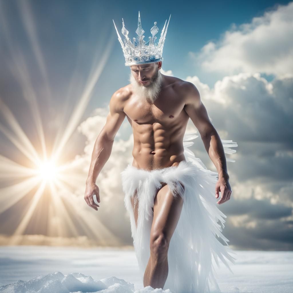 Athletic Ice King Walking on Ice in Sunshine