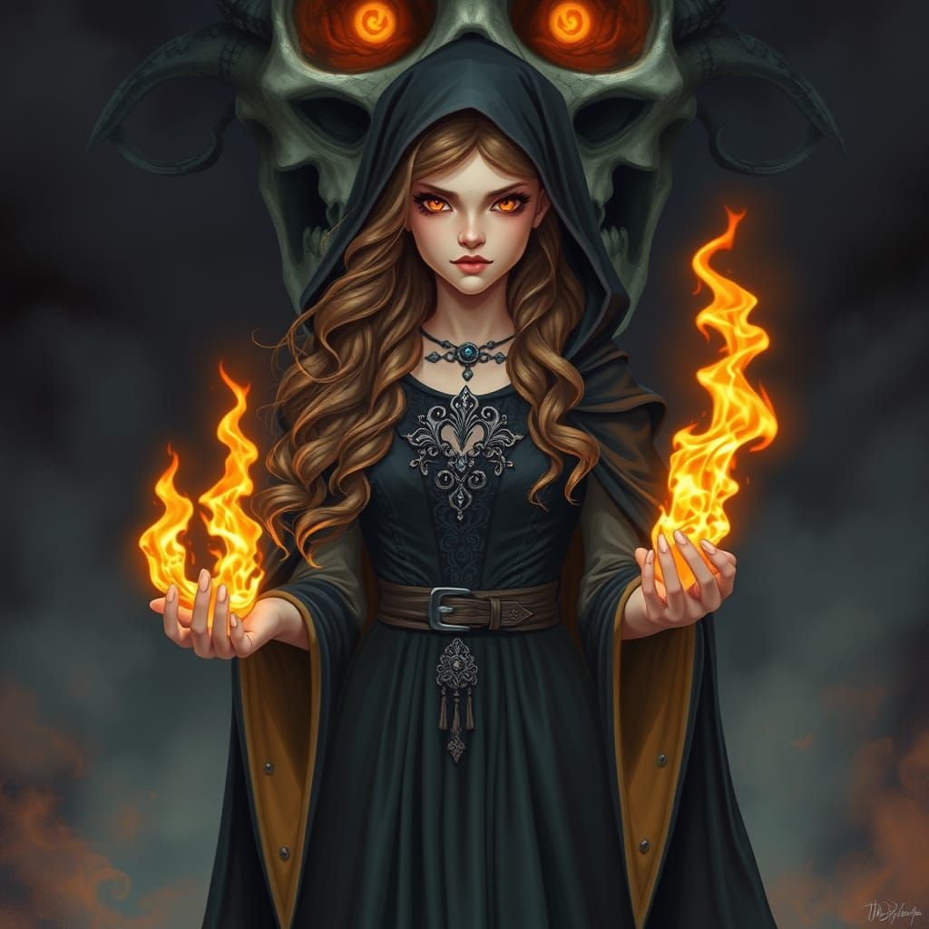 Mystical Sorceress Embracing Fiery Power