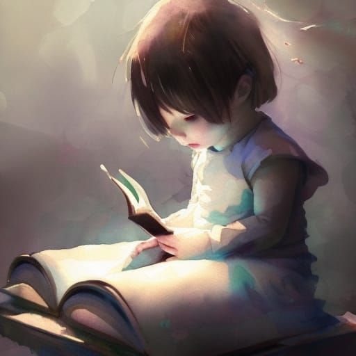 Cute Ghost Reading: Hyperrealistic Watercolor Art