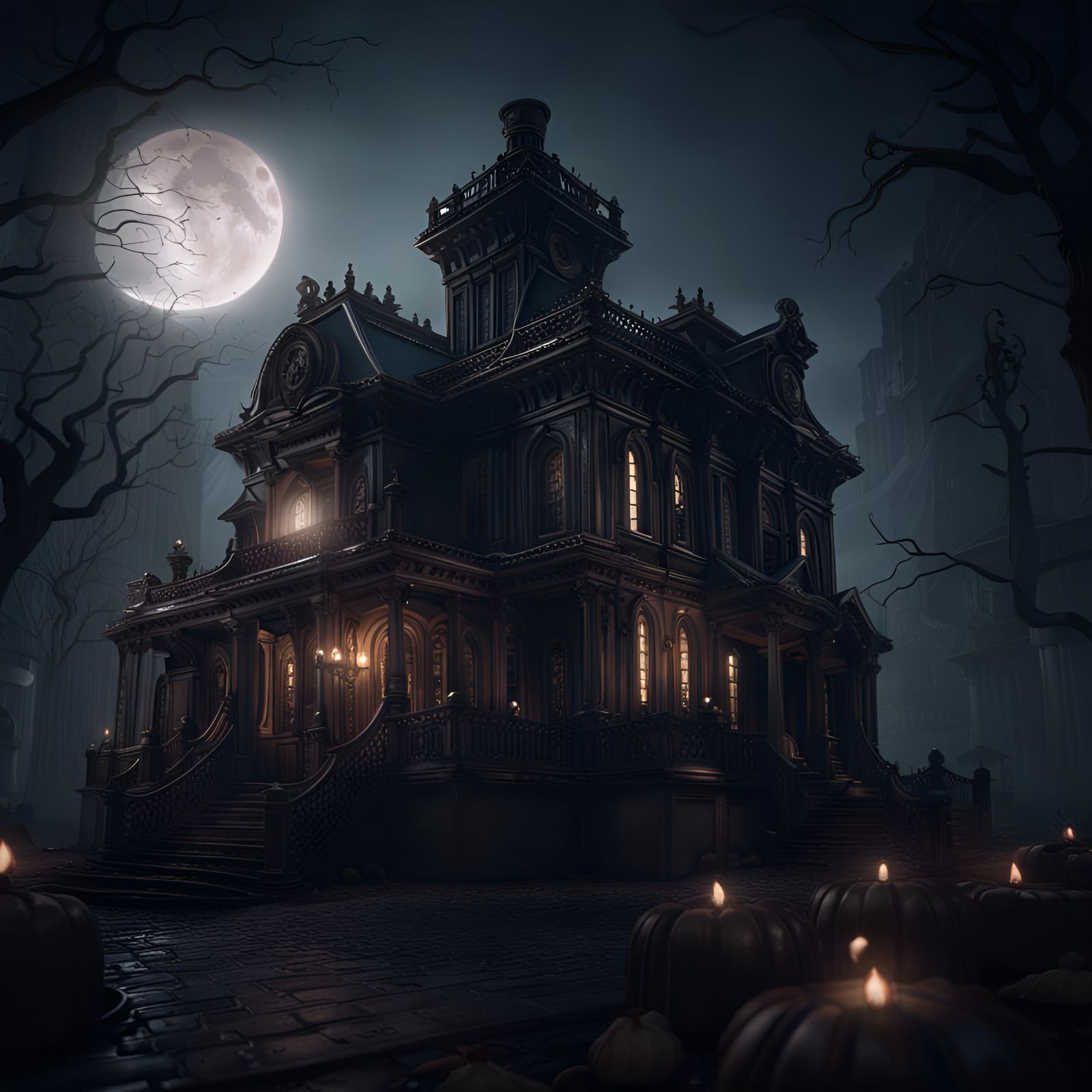 Haunted Mansion Drenched in Coffee: Gothic Matte Painting