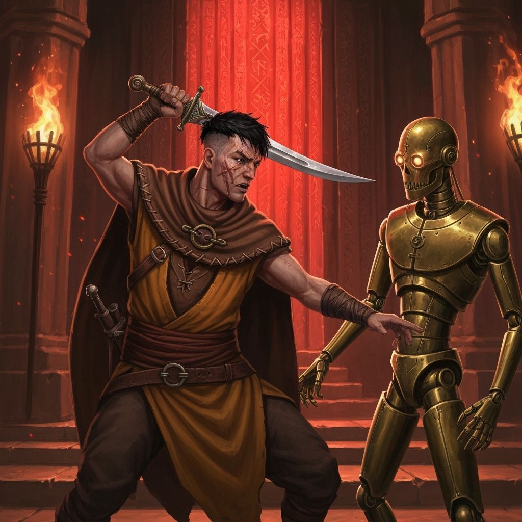 Thief vs Automaton in Torchlit Bronze Chamber