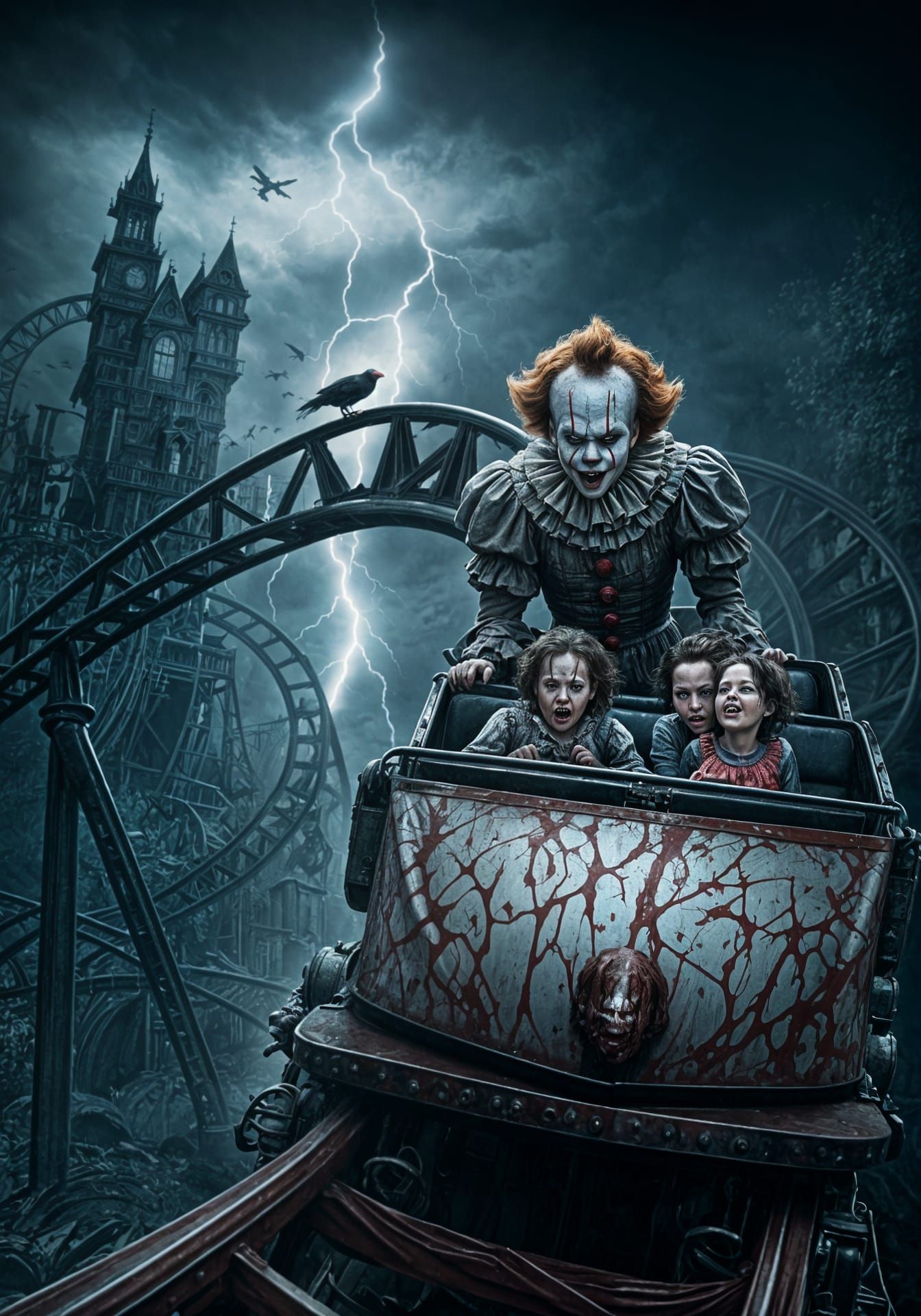 Creepy Pennywise Rollercoaster Ride in Haunted Theme Park