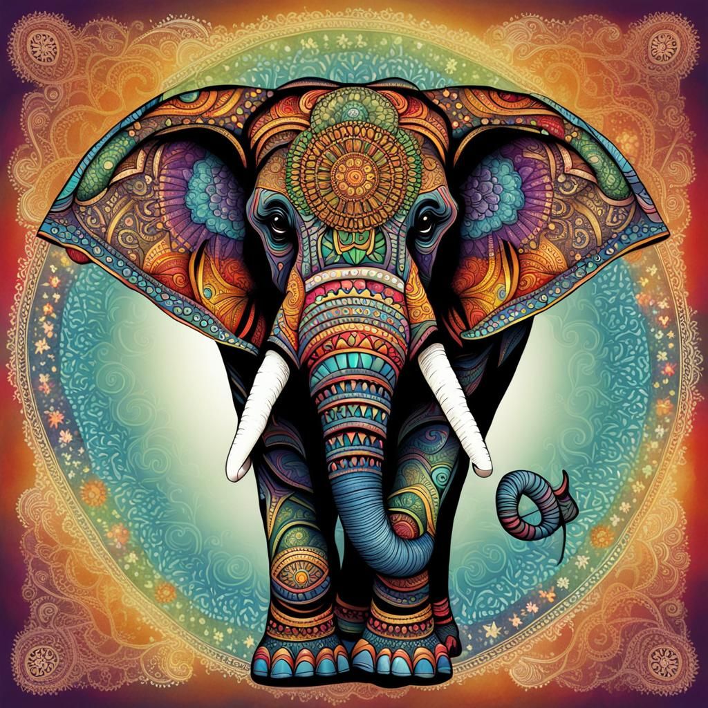 Colorful Mandala Elephant Art