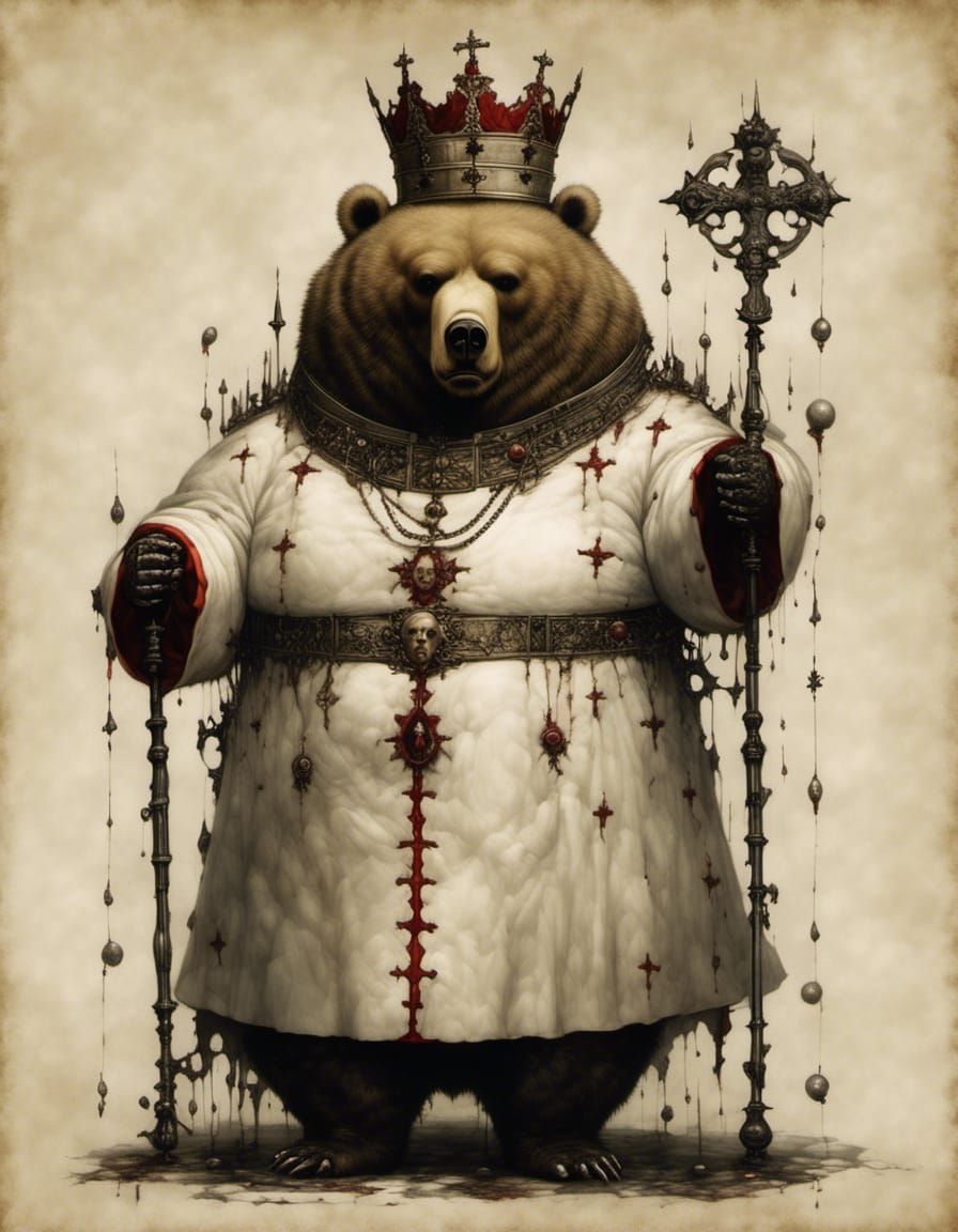 Gothic Pope Bear Portrait in Dark Style