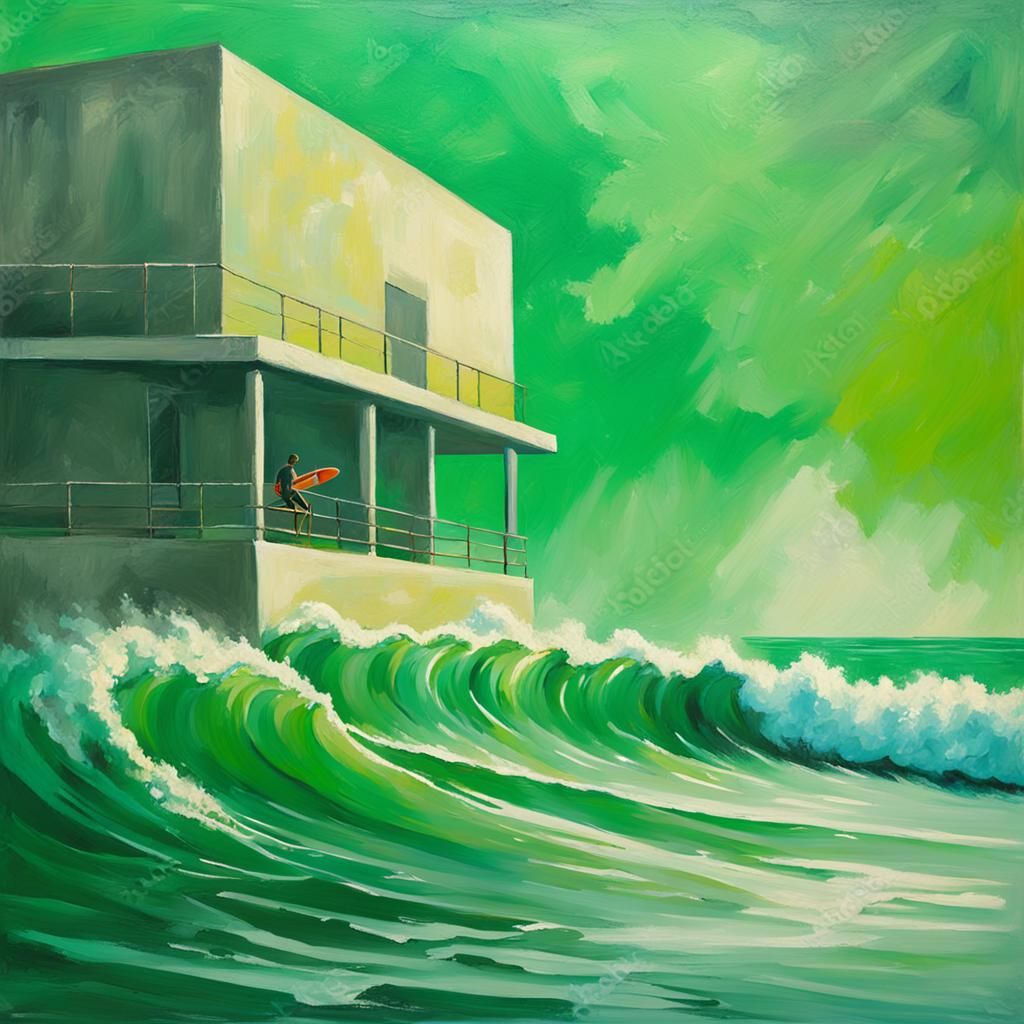 Surfer in Concrete Architecture: Classic Oil Painting