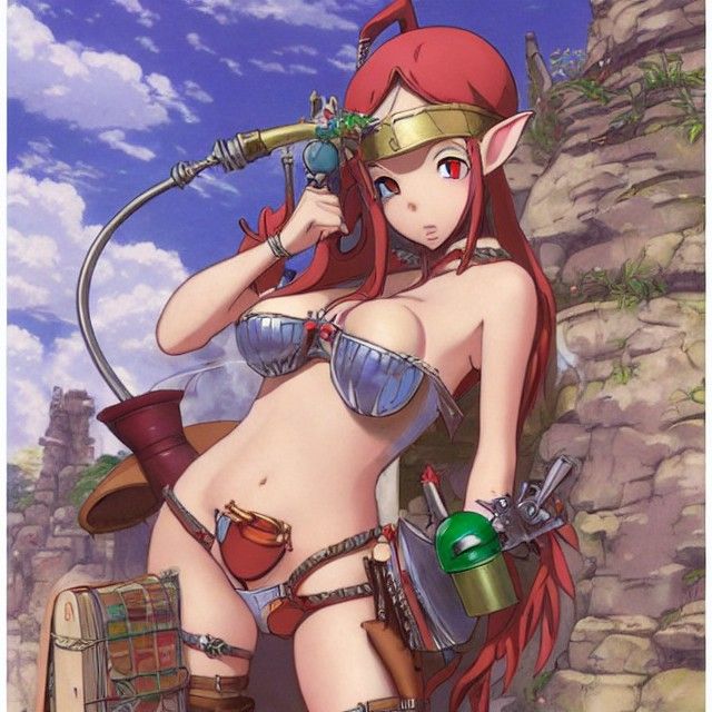 Elf Girl in Bikini Armor: A Ghibli-esque Illustration