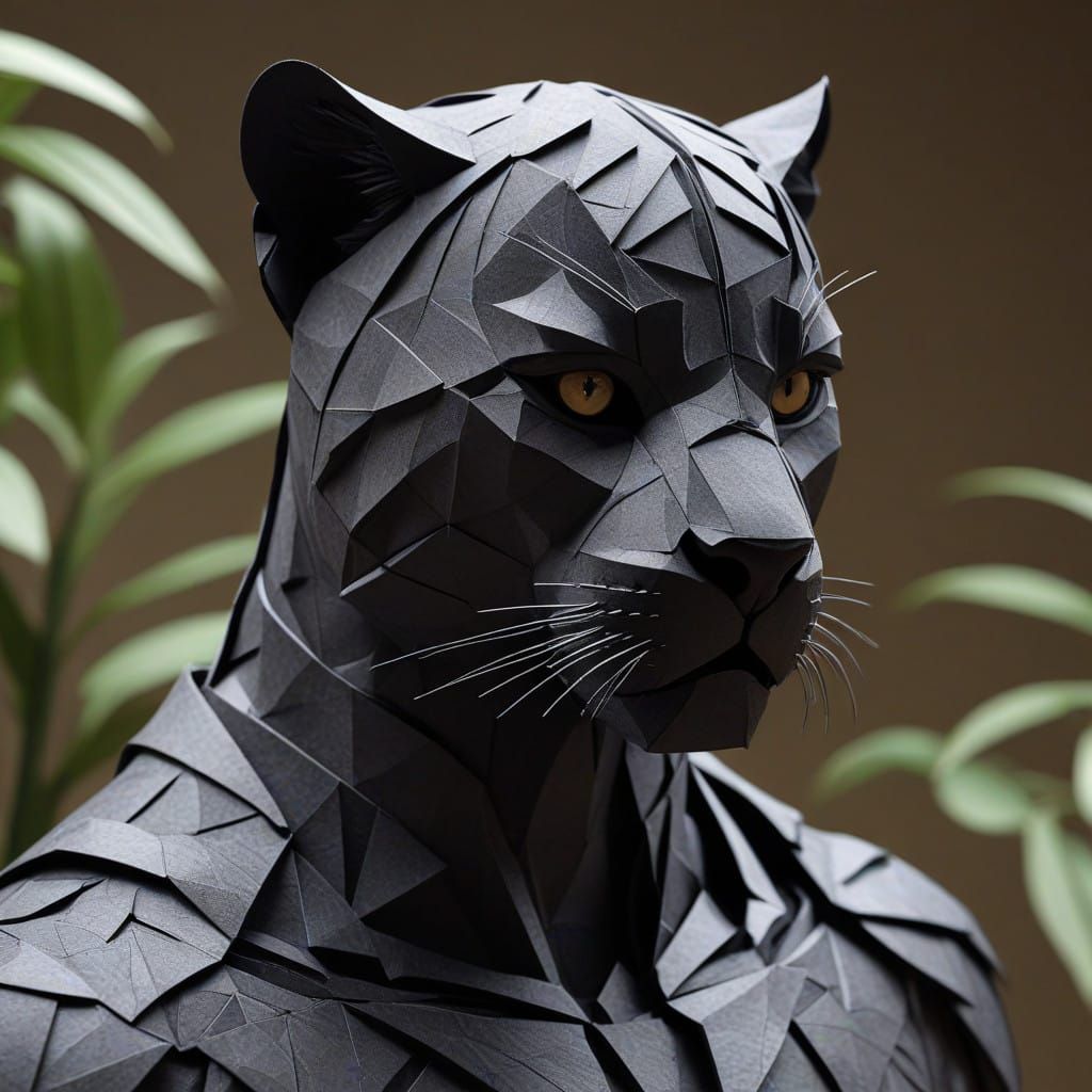 Majestic Origami Black Panther on Stationery Desk