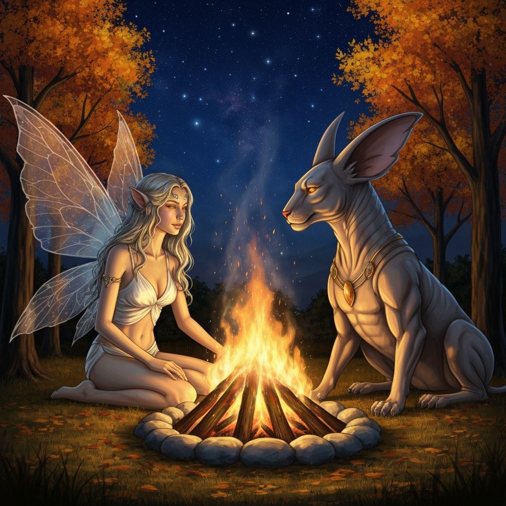 Ethereal Goddess and Sphinx by Bonfire, Fantasy Art