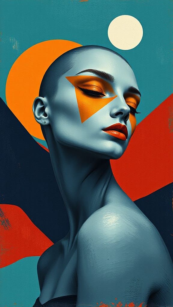 Surreal Abstract Portrait in Vibrant Colors and Geometric Sh...