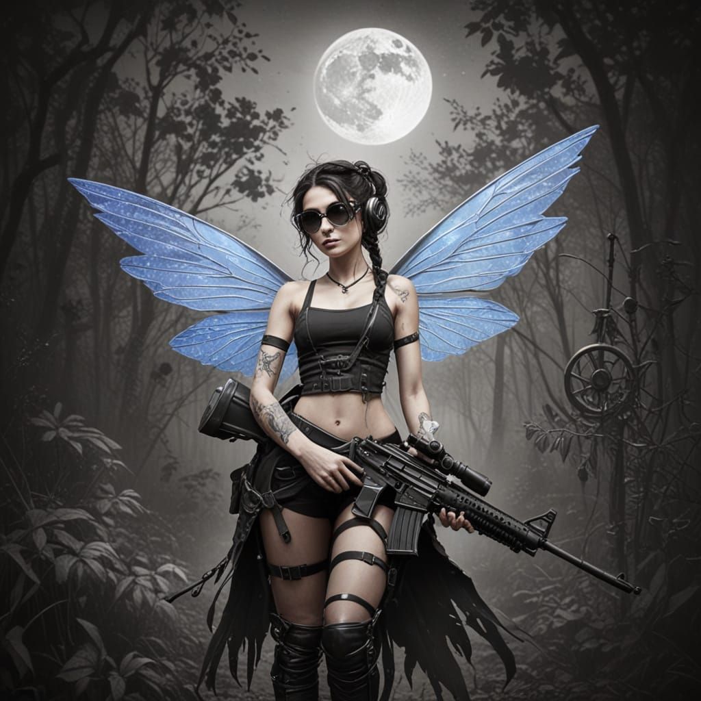 Grunge Faerie with Sniper Rifle in Steampunk Glasses