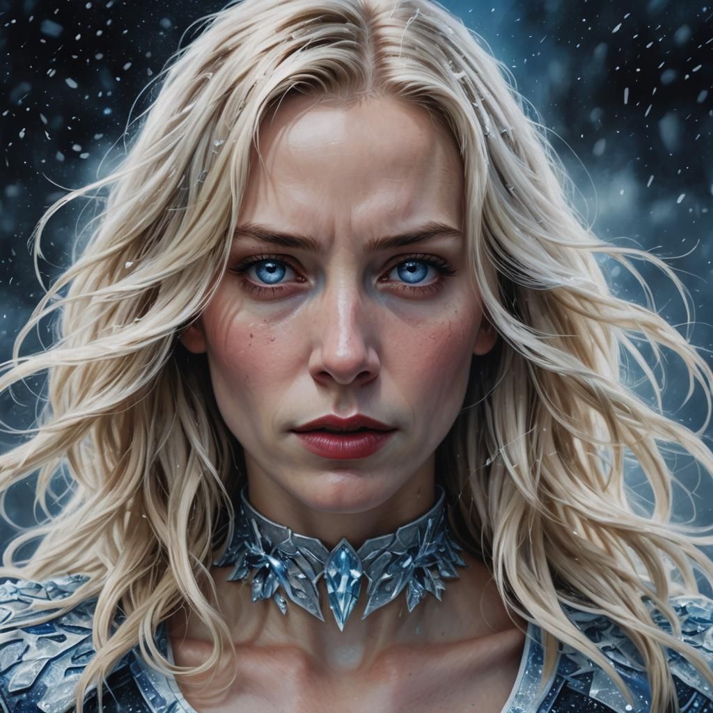 Menacing Icy-Eyed Woman: Hyperrealistic Digital Portrait
