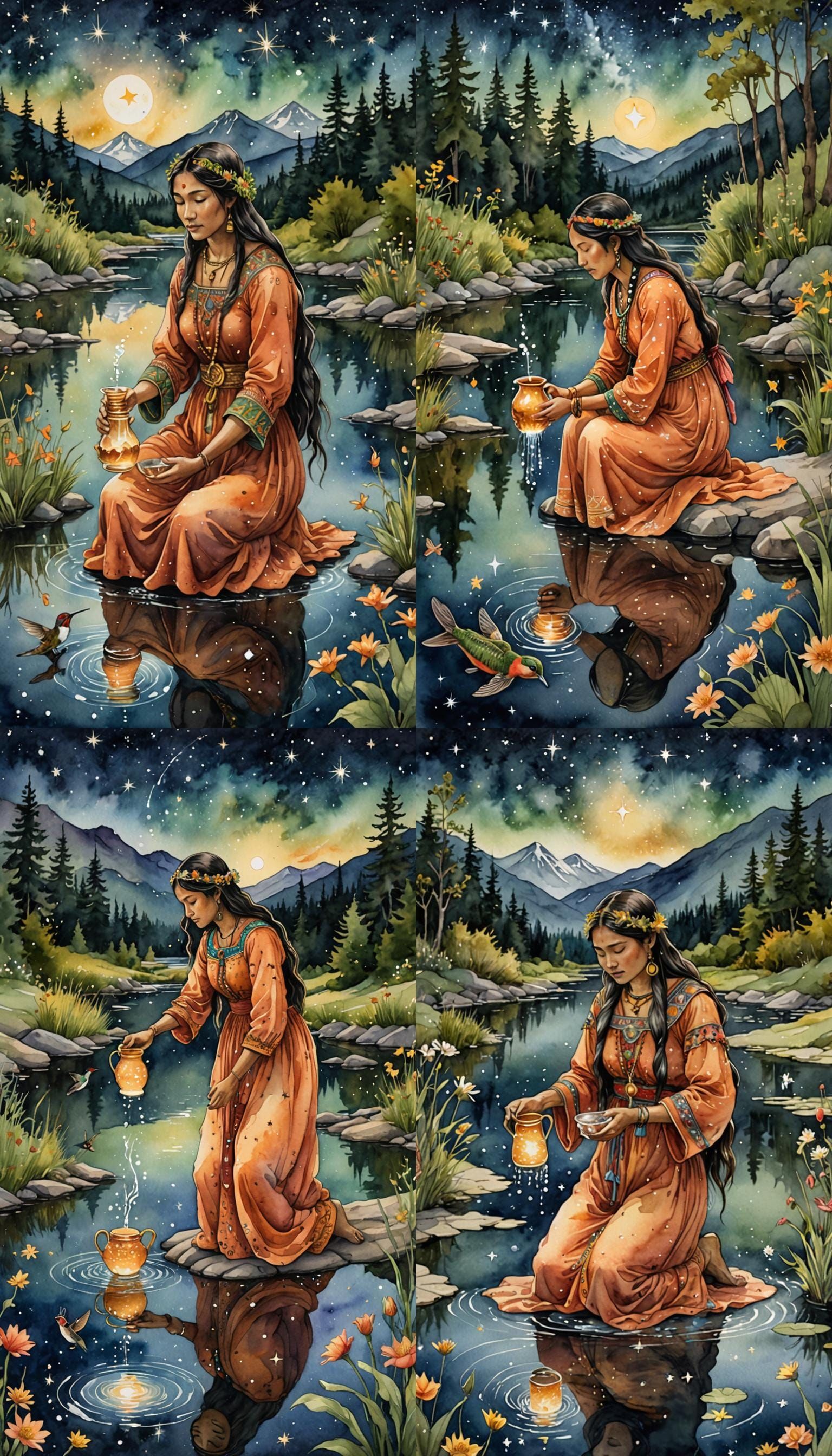 The Star Tarot Card in Watercolor Style