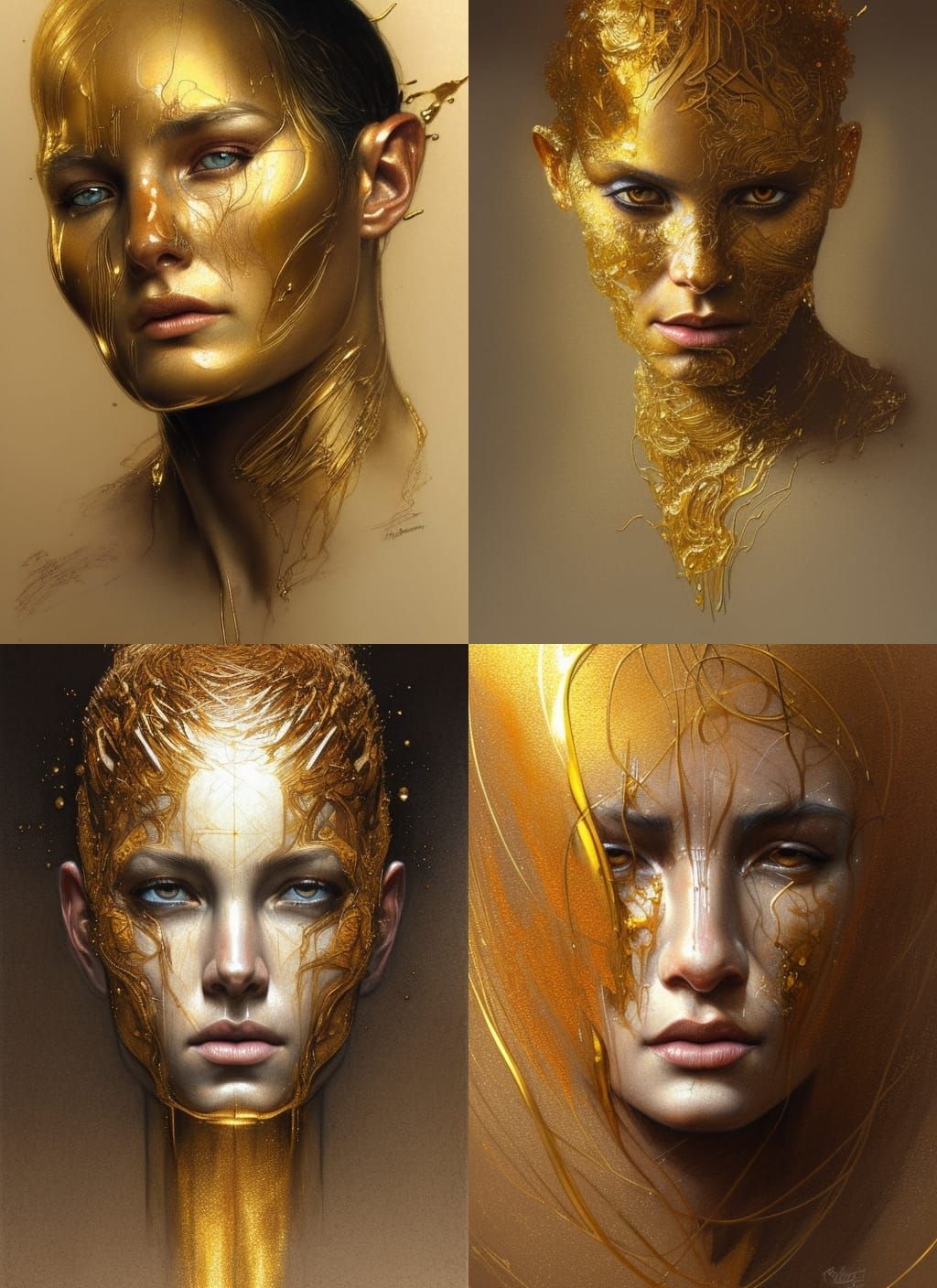 Molten Gold Portrait in Colored Pencil Style