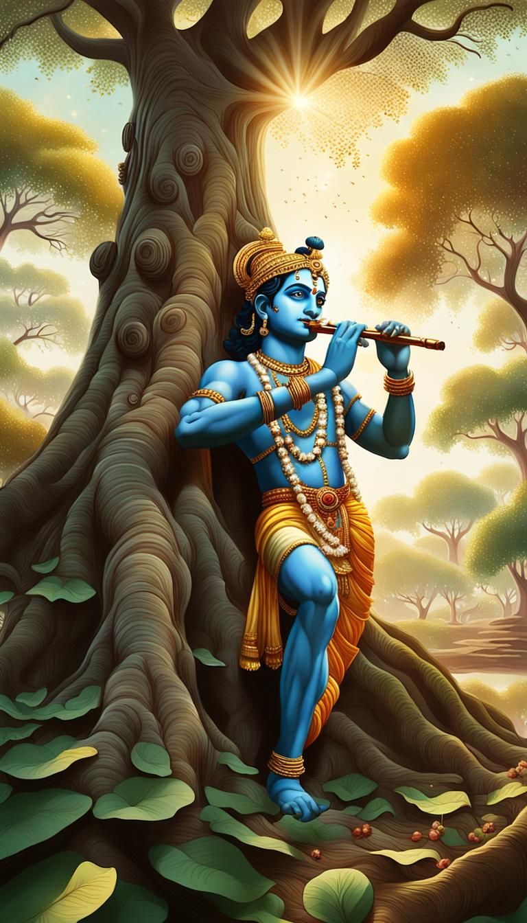 Krishna Flute Player: Vibrant Indian Art