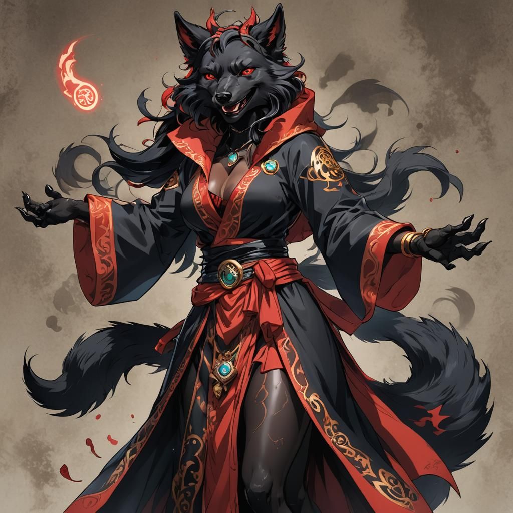 Furry Wolf Sorceress in Anime Style