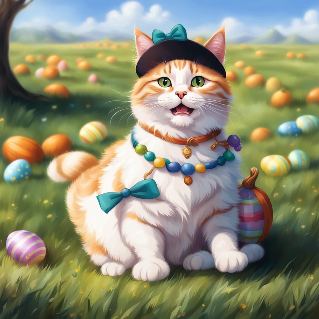 Cute Ginger Cat with Easter Pumpkin, Disney Style