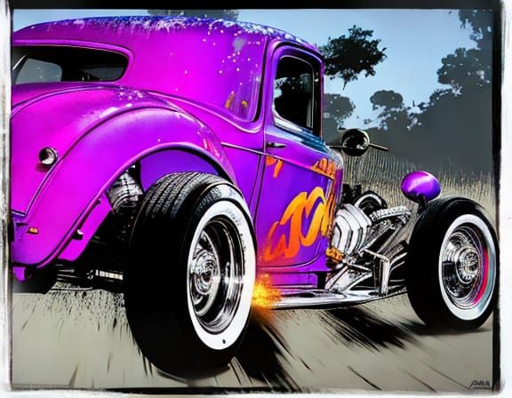 Vibrant Inferno Hot Rod in Hyper-Realistic Digital Art