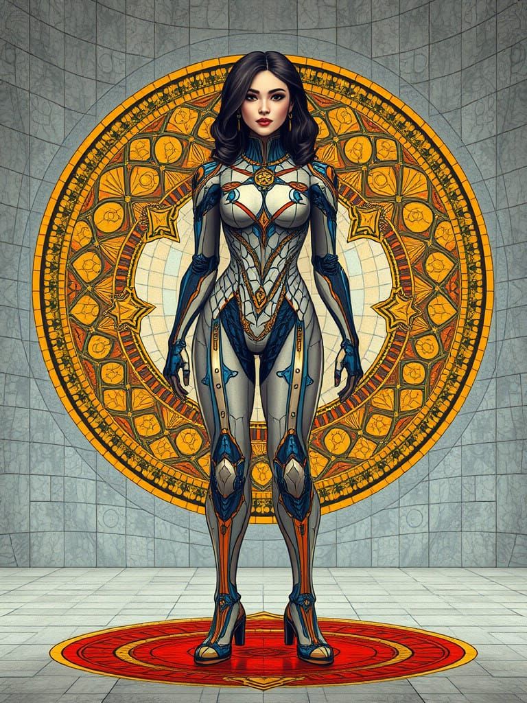 Cyberpunk Goddess in Stained Glass Exosuit