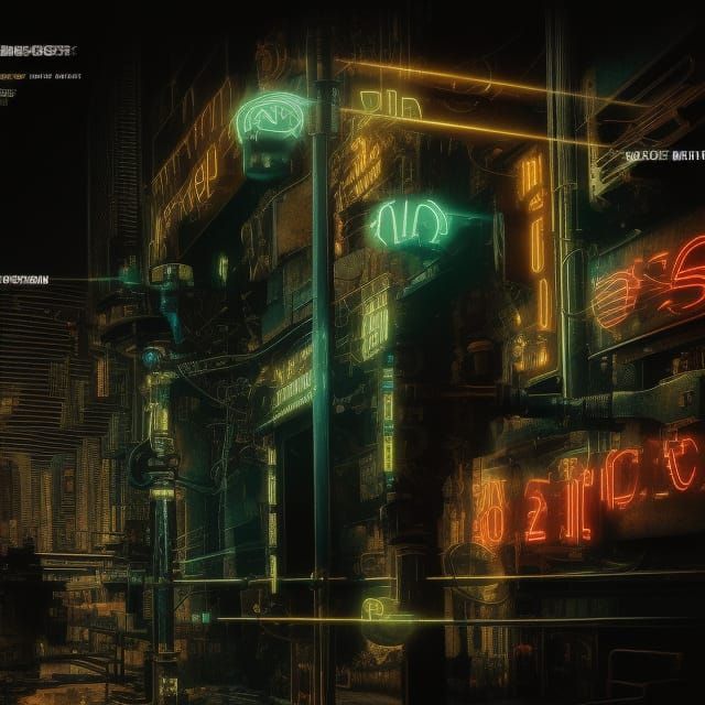 Steampunk Engine in Cyberpunk Neon Cityscape