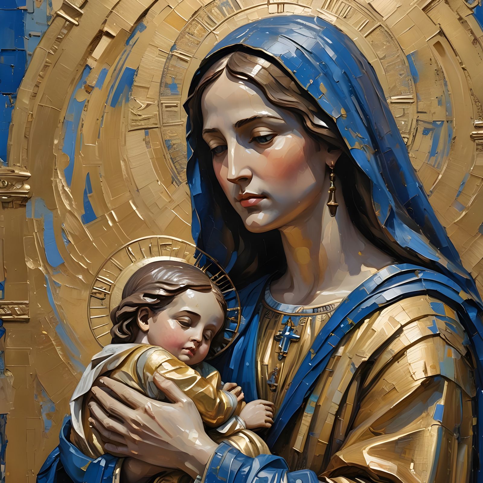 Mary and Jesus: Detailed Matte Painting in Expressionist Sty...