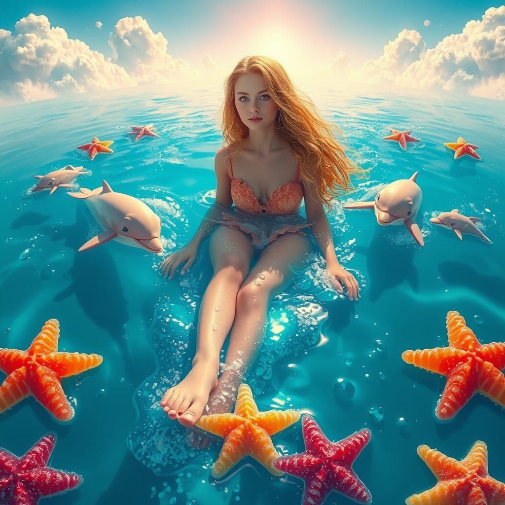 Dreamlike Soda Sea with Gummy Dolphins