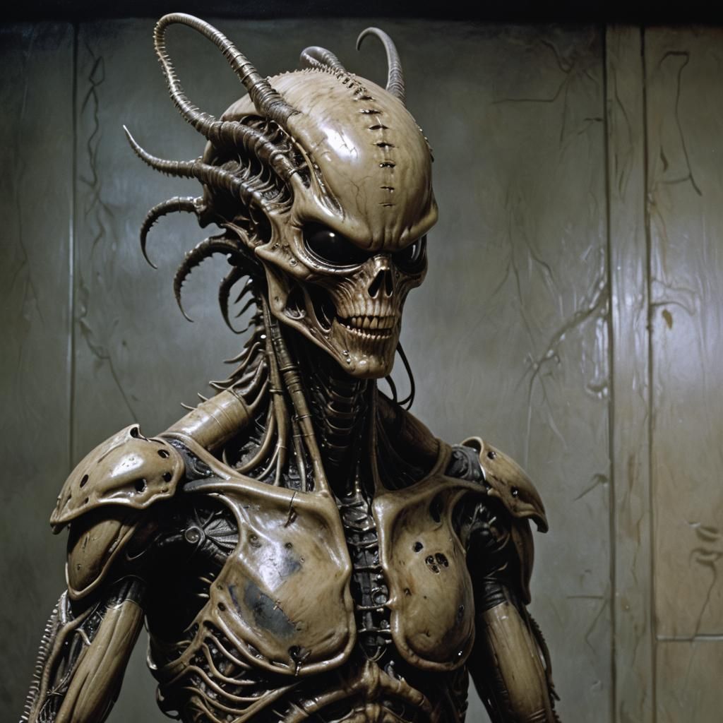 Hyperrealistic Xenomorph Pinhead Fusion: A Horror Art Piece